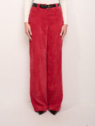 TENSIONE IN - PANTALONE VELLUTO LISCIO - ROSSO